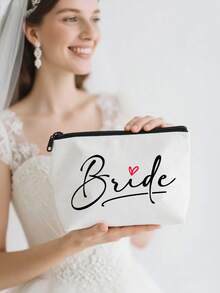 Bridal Bridesmaid Makeup Bag Wedding Bag Wedding Gift, Printed With The Letters "Bride/Sister Of The Bride" Canvas Zipper Bag, Wedding Party Gift, Multiple Styles Available, White Bag,Travel Storage Bag, Wash Bag, Hair Accessory Storage Bags, Practical Bride Team Gifts, Wedding Supplies, Bridal Party Gift For Besties And Sisters
