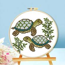 11CT 十字绣套件 DIY 手工刺绣，包括线、针、图案表 - 奶牛、企鹅、树懒、花卉乡村风格装饰，适用于客厅/卧室，初学者入门套装 - 彩色 - 查看 6