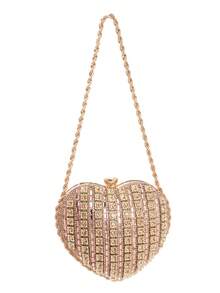 Evening Bag For Women Luxury Heart Shape Clutch Rhinestone Handbag Bridal Wedding Purse Elegant Shoulder Crossbody Bag With Detachable Chain For Cocktail Banquet Prom Party