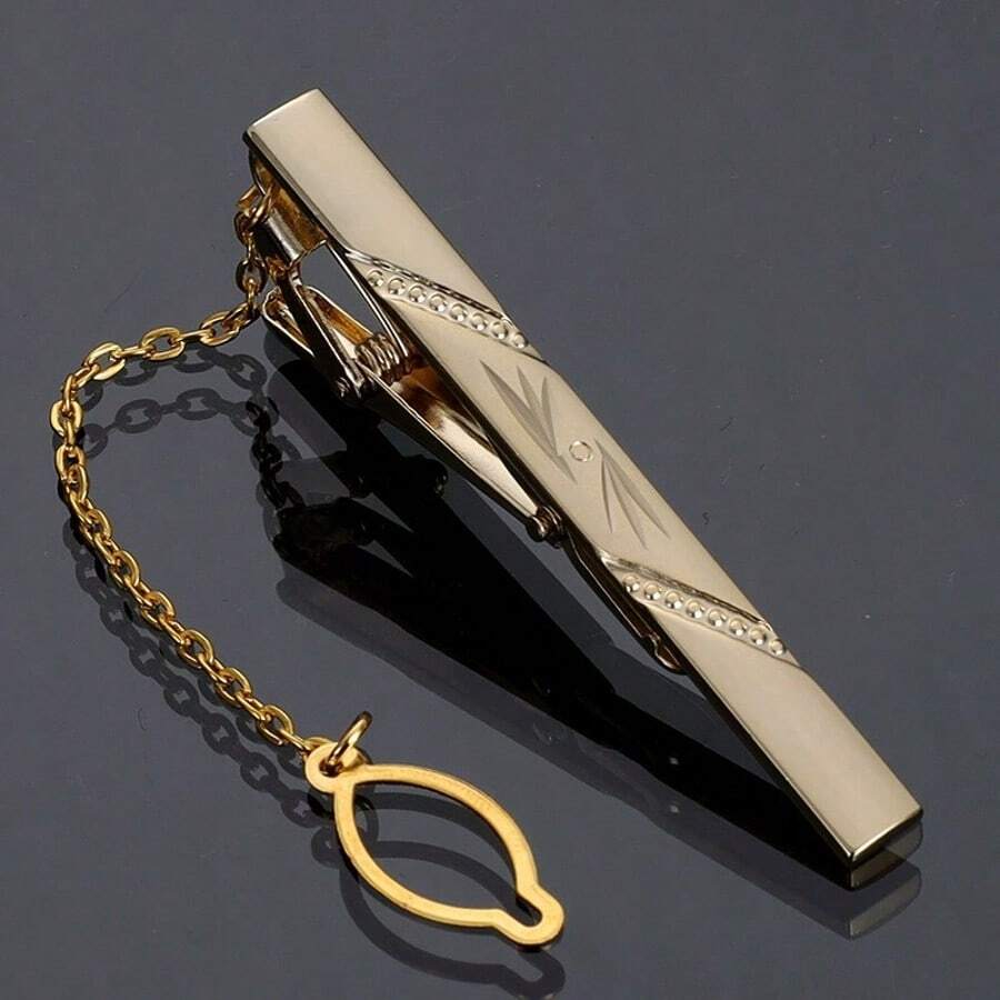 1pc Men's Gold Elegant Patterned Tie Clip, Wedding Tie Clip, "I LOVE YOU" Suitable For Men's Wedding Wear, Cufflinks & Tie Clip Set Suitable For Men's Formal Wear, Business Tie Clip