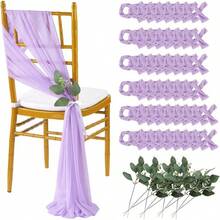 White Chair Sashes Wedding: 16 Pieces Long Sheer Wedding Aisle Chair Decorations Tulle Chairs Covers With Artificial Eucalyptus