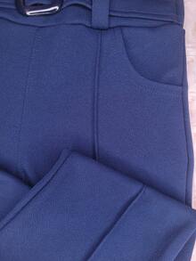 Flare Pants Knitted Fabric Buckle - 藏蓝色 - 查看 5