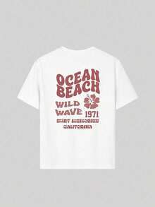 Camisetas femininas,ocean Beach Print Short Sleeve T-shirt Girls Comfy Tees Summer Clothes