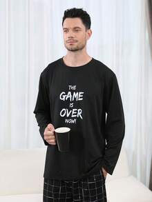 QIANNIANMA Herren Rundhals Langarm Pyjama Set, Frühling/Herbst Hausmode