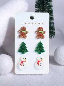 1-3 Pairs Cute Christmas Earrings Set, Christmas Scarf Snowman, Gingerbread, Christmas Tree Earrings Set, Fashionable Snowman, Gingerbread, Christmas Tree Earrings, Stylish Halloween Earrings Set Suitable For Holiday Parties, Gatherings With Friends, Street Style, Daily Wear, Suitable For Christmas, Halloween (Excluding Card Paper)
