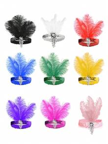 D EXCEED 1/5 Pcs 1920s Women's Artificial Feather Flapper Headband – For Roaring 1920s Themed Parties, Gatsby Galas, 1920s Themed Masquerade Balls, Costume Parties - Multicolor - View 8