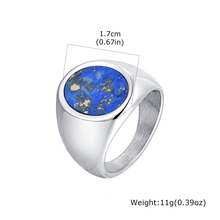 1 pieza Anillo unisex simple de acero inoxidable y lapislázuli - Azul - Ver 12