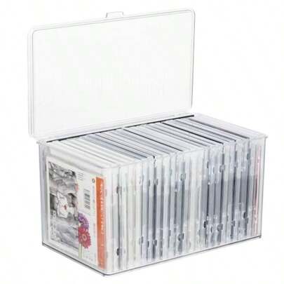 Rainmae Caja de almacenamiento de CD de plástico transparente organizador de CD y DVD con tapa capacidad para hasta 26 CD cajas de DVD contenedor de almacenamiento para DVD videojuegos Bluray
