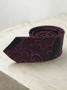 Luxury Men's Skinny Ties Polyester Silk Solid Polka Dot Striped Check Skinny Jacquard Groomsman Tie - 深粉 - 查看 3