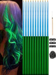 11 件 Y2K 夜光接发 48 英寸 11 色合成直发夜光发片霓虹发饰适合女性女孩派对节日和万圣节新年使用 - 彩色 - 查看 14