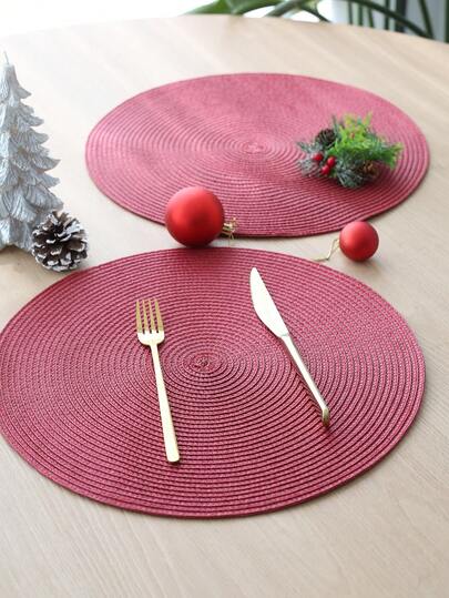 2/4 قطعة من أطباق الطعام المزينة بالخياطة من البولي بروبلين، أطباق دائرية باللونين الأحمر والأخضر لديكور اليومي