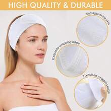 SINLAND Spa Headband For Women Ultra Soft Adjustable Makeup Hair Band With Magic Tape, Stretch Head Wrap For Bath, Shower, Facial Mask, Yoga - trắng - Xem 4