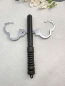 1 Set Handcuffs & Baton, Realistic Plastic Handcuffs - Costume Prop, No Battery Required, Suitable For Carnival Parties, Events And Role-Playing, Lightweight And Easy To Use, Couples Game Interactive Prop, Spouse Role-Play Prop - Multicolor - View 3