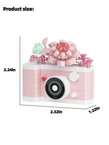 6pcs (0-5 Inches) Camera Simulation Building Block Toy Models, Made Of ABS Plastic, Cute Camera Shaped Blocks With Camera & Flower Patterns, Simple Assembly, Great DIY Gift And Home Decor Accessory - Multicolor - View 3