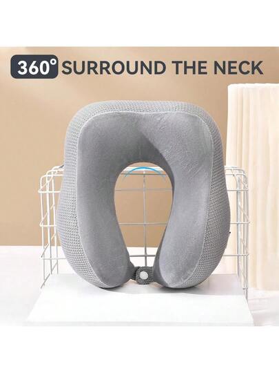 Waffle Texture Compressible Memory Foam Shaped Neck Pillow, Convenient Storage, Slow Rebound, Travel Support Kussen Airplane, Sleeping, Pain Relief view 5