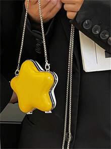 Dedoo Mini Star-Shaped Bag, New Fashion Personalized Earphone Storage Bag, Chain Bag, Contrast Color Design, Cute Style, Valentine's Day Gift For Friends, Fashionable Cream Yellow Ladies Handbag - Yellow - View 6