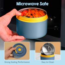 Juego de Contenedores de Almuerzo Aislados, Fiambrera Bento Apilable Portátil, Contenedor Térmico para Alimentos, Tarro de Comida Caliente de Boca Ancha con Bolsa - 3 piezas - Ver 4