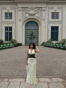 Sexy Lace & Satin Halter Tie Dress, Elegant Ball Gown, Wedding Dress, Holiday Party Dress, Valentine's Day - White - View 4