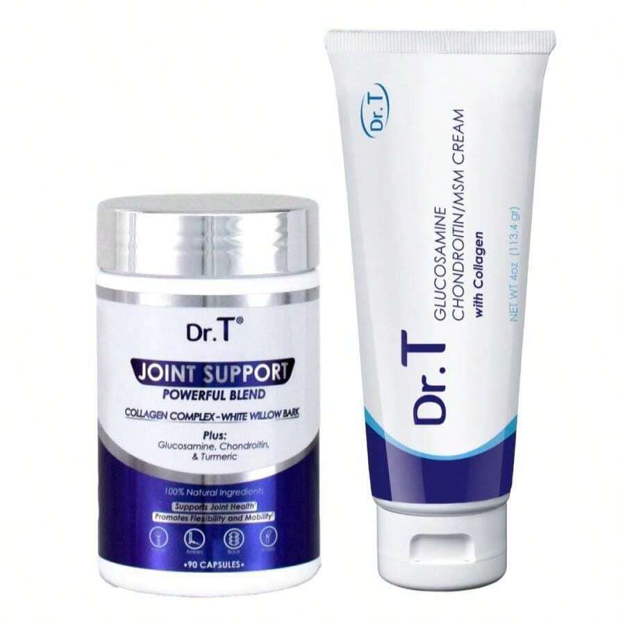 Dr T Joint Health Bundle: Glucosamine_Chondroitin MSM Cream With Collagen + Joint Support Supplement | Athlete-Grade Joint &Amp; Muscle Relief | Non-GMO, Gluten-Free, Made In USA - 白色的 - 查看 1