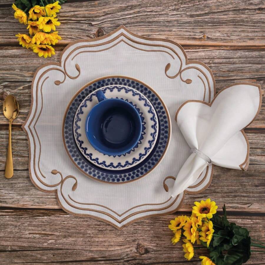 Placemat Kit, Embroidered Placemat, Round/Rectangular Table Placemat And Napkins - 杯子 - 查看 1