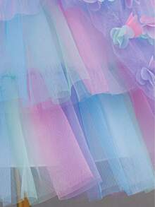 Girls Rainbow Tulle Dress, Princess Dress, Flower Girl Dress, Performance Dress, Girls Floral Dress