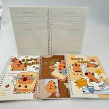 1pc Random Capybara A5 Gold Foil Cover Spiral Notebook, Coffee Bear, Hamster, Lined Notepad, Stationery, Office Supplies, Learning Gift