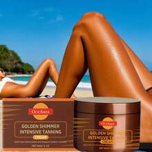 Tanning Gel, Ultra-Moisturizing Dark Tanning| Bronzing Tanning Booster| Carrot & Coconut Oil| Vitamin A & Vitamin E Moisturizing & Hydrating| Made In Greece| Golden Shimmer Tanning Gel - 114G - 查看 2