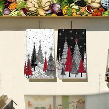 1pc/2pcs/100pcs Christmas Tree Printed Pattern Kitchen Towels And Dishcloths, Suitable For Interior Decoration In Restaurants, Kitchens, Bathrooms, Party Decoration, Holiday Gifts, And Can Be Given As Christmas Gifts