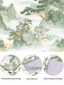 1 Roll 1m/3m/5m Vintage Mountain, Tree, Natural Landscape Chinese Landscape Style Wallpaper, Removable And Self-Adhesive Contact Paper, Vinyl Wallpaper, DIY Home Decor, Room Background, Bedroom, Kitchen, Living Room, Bathroom, Cabinet, Table & Chair, Furniture Renewal Cover - Multicolor - View 12