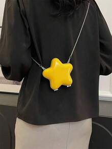 Dedoo Mini Star-Shaped Bag, New Fashion Personalized Earphone Storage Bag, Chain Bag, Contrast Color Design, Cute Style, Valentine's Day Gift For Friends, Fashionable Cream Yellow Ladies Handbag - Yellow - View 4