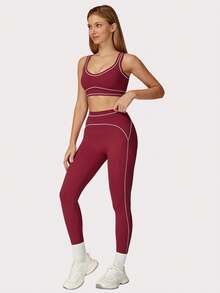 MFVIM Damen Trainingsset: Farbblockdesign Sport-BH & hochelastische Yoga Leggings. Ideal für Fitness, Laufen und hochintensives Training.