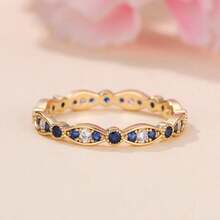 1pc Elegant Eternity Ring 18k Gold Plated Paved Blue And White Zirconia Engagement / Wedding Rong For Brides Also Match Daily Outfits