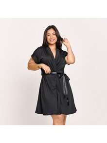 Robe Hoby Microfibra Luxo Sensual Conforto Hobby Roupão Lua De Mel Roupa De Dormir | 811 - Preto - Visão 4