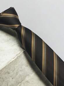 Luxury Men's Skinny Ties Polyester Silk Solid Polka Dot Striped Check Skinny Jacquard Groomsman Tie - 駝色 - 查看 4