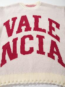 做旧破洞流苏下摆休闲宽松男女通用针织衫，饰有英文字母和星星印花，圆领，落肩，长袖，秋冬街头风。 - 杏色 - 查看 8