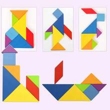 Wooden Children Puzzle Toys Travel Tangram Puzzle Preschool Education Tangram Game Building Blocks Learning Game Kids Festival Toy Early Education Sorting Games Toys Children Gift Wooden Colorful Tangrams Iron Box Storage - Multicolor - View 5