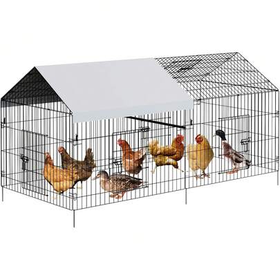 Gallinero metálico, corral para patio con cubierta impermeable, gallinero portátil para exteriores con 4 puertas y 1 ventana, gallinero, jaula para exteriores, parque para mascotas, parque para patos y gallinas.