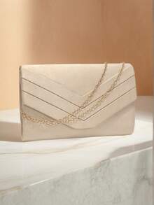 Bolso de mano de terciopelo beige para mujer, bolso formal de fiesta con correa de cadena desmontable - Albaricoque - Ver 8