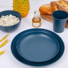 16/32pcs Kitchen Wheat Straw Large Size Dinnerware Set, Service For 4/8, Unbreakable Modern Dish Set-Dinner Plate/Dessert Plate/Cereal Bowl/Cup, Lightweight Tableware, Perfect Camping And Everyday Use - Autumn Colorful - 查看 2