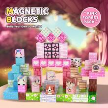 100PCS STEM Magnetic Building Blocks & Tiles – Pink Forest Park DIY 3D House And Tree Scene With Cute Character Cubes – Imaginative Construction Toy, Creative Birthday & Christmas Gift - 100 CHIẾC - Xem 1