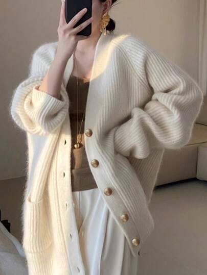 Women's Slim Vertical Striped Textured Minimalist Cardigan Sweater, Autumn/Winter