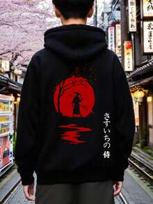 Teen Boy Fashionable Samurai Graphic Casual Pullover Sweatshirt, Suitable For Streetwear, Outdoor, Daily Wear - Black - View 3