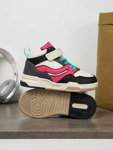 1 Paar Kinder High Top Lässig Mode Sneaker, Farbblockdesign, leicht & bequem, geeignet für Outdoor, Laufen, Kinder & Teenager - Schwarz Rot - Übersicht 10