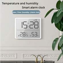 1pc Smart Digital Clock, Minimalist Design. High-Definition LCD Display/Date Display/Temperature Detection/Humidity Sensor/Magnetic Adsorption. Suitable For Refrigerator, Desk Placement, Wall Hanging. Perfect Decor For Home And Office. Uses 1 CR2032 Button Battery.