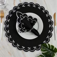 Placemat Kit, Embroidered Placemat, Round/Rectangular Table Placemat And Napkins - 斯巴達黑 - 查看 5