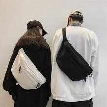 Casual Versatile Minimalist Large Capacity Adjustable Strap Zipper Shoulder Bag - Light Grey - View 1