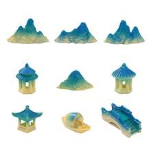 Acessórios de Bonsai de Estilo Chinês Artístico para Paisagismo de Jardim, Decoração de Paisagem de Jardim com Pato e Água, Simulação de Micro Paisagem com Montanha, Pavilhão, Ponte e Cenário de Água em Resina