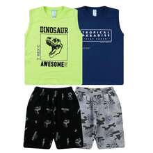 Kit 4 PEÇAS infantil para Meninos Verão –  2 Camisetas  Regata + 2 Bermudas - Multicolorido - Visão 1