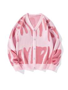 Manfinity Hypemode Men's Color-Block Button-Up Long Sleeve Cardigan Sweater - Pink - View 1