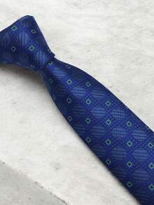 Luxury Men's Skinny Ties Polyester Silk Solid Polka Dot Striped Check Skinny Jacquard Groomsman Tie - Màu xanh ngọc - Xem 4